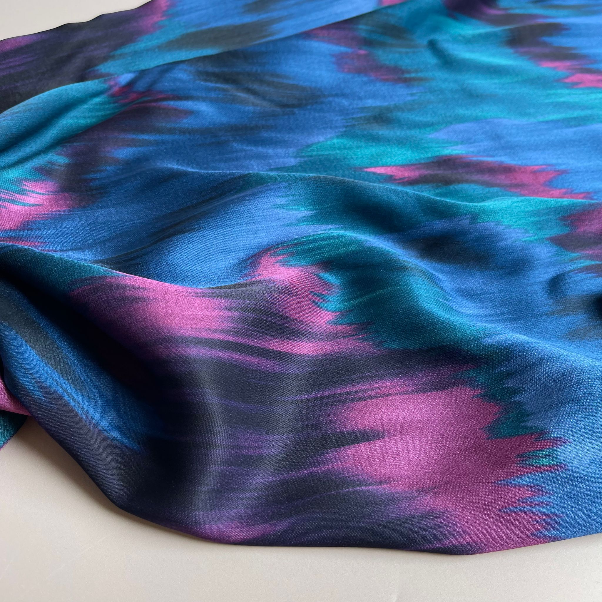 Brush Strokes in Blue Spun Rayon Sateen