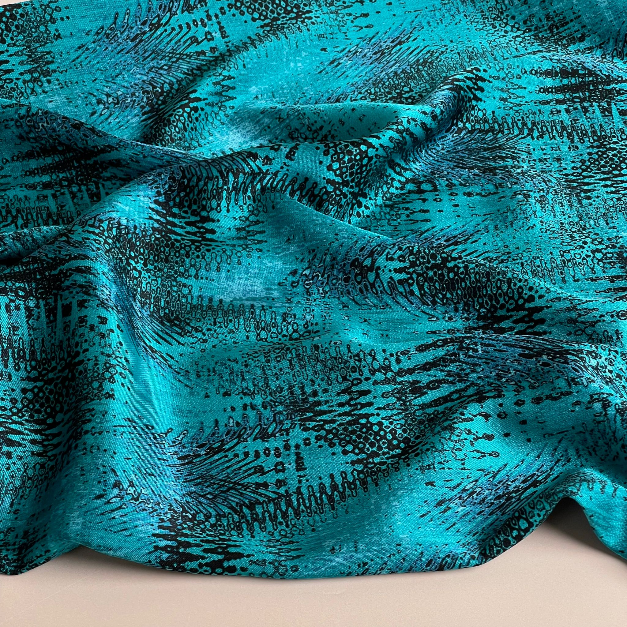 Abstract ZigZag in Petrol Spun Rayon Sateen