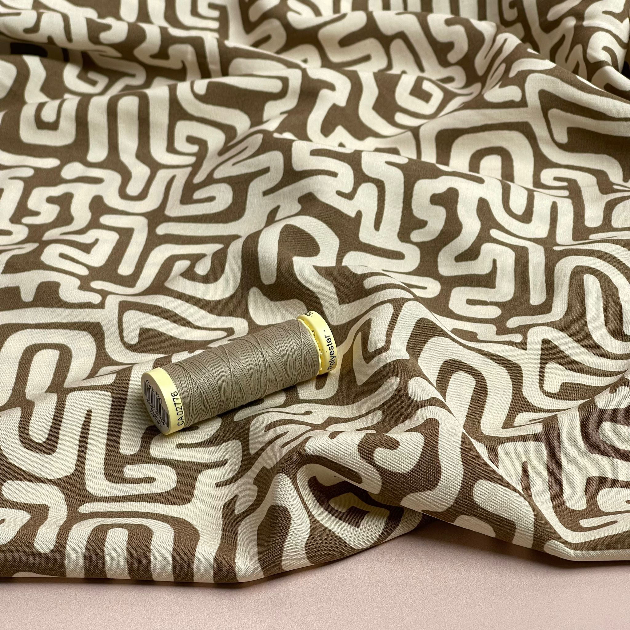 Maze on Brown Viscose Poplin Fabric