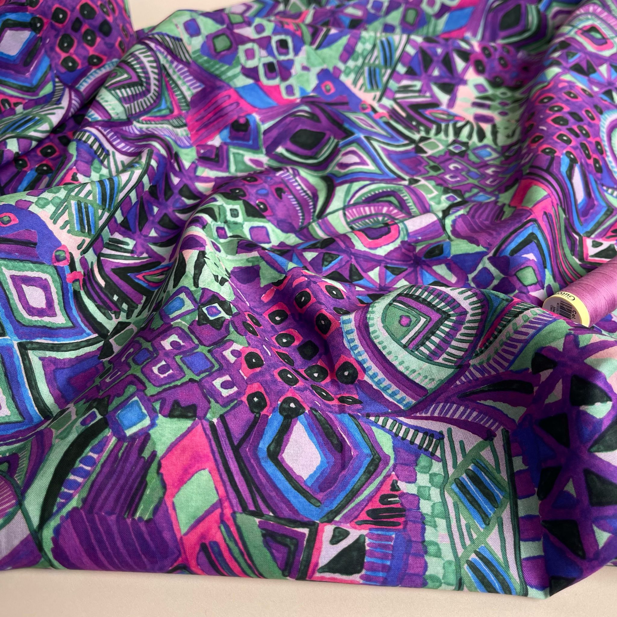 Painted Purple Aztec Cotton Voile Fabric