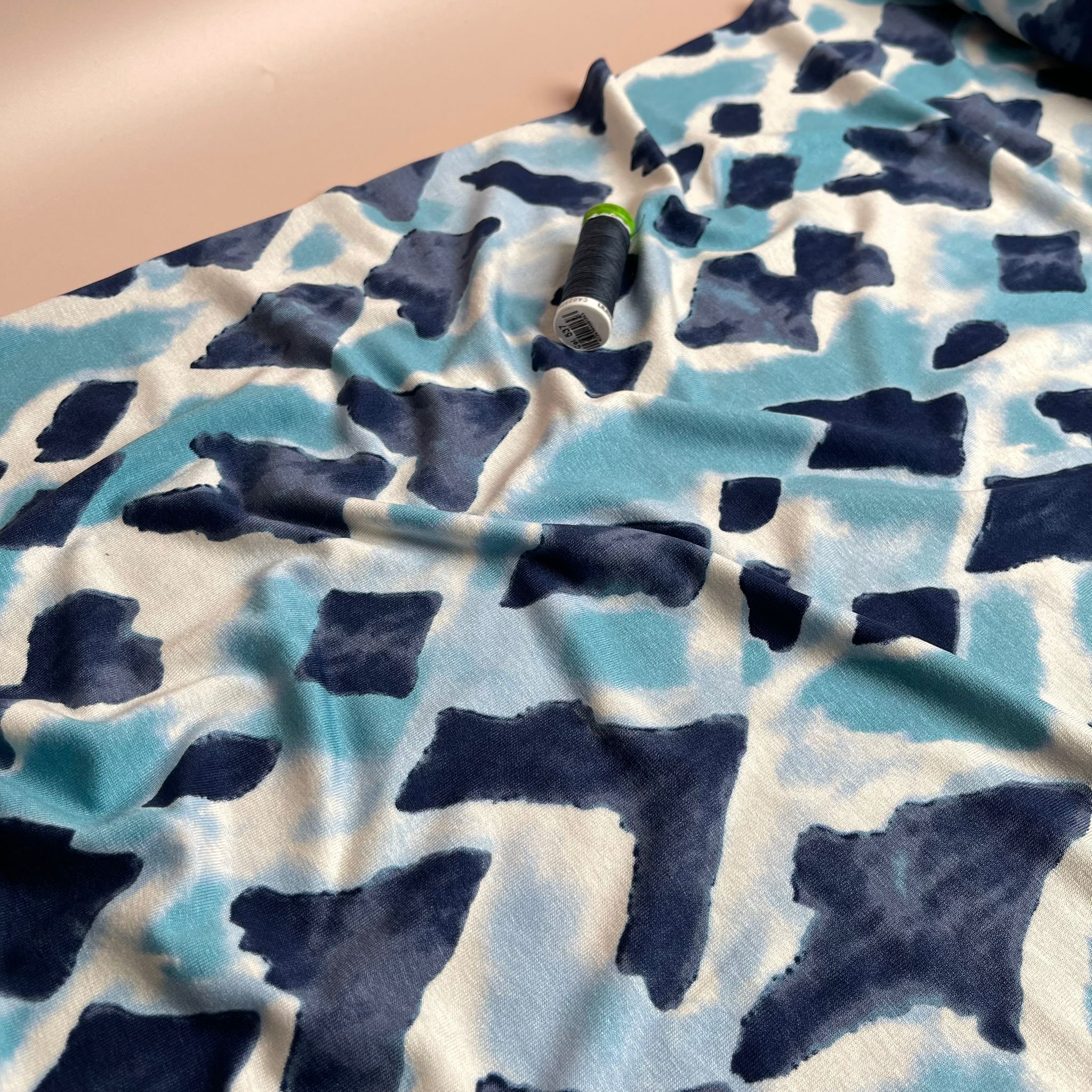 Blue Diamonds Viscose Jersey Fabric