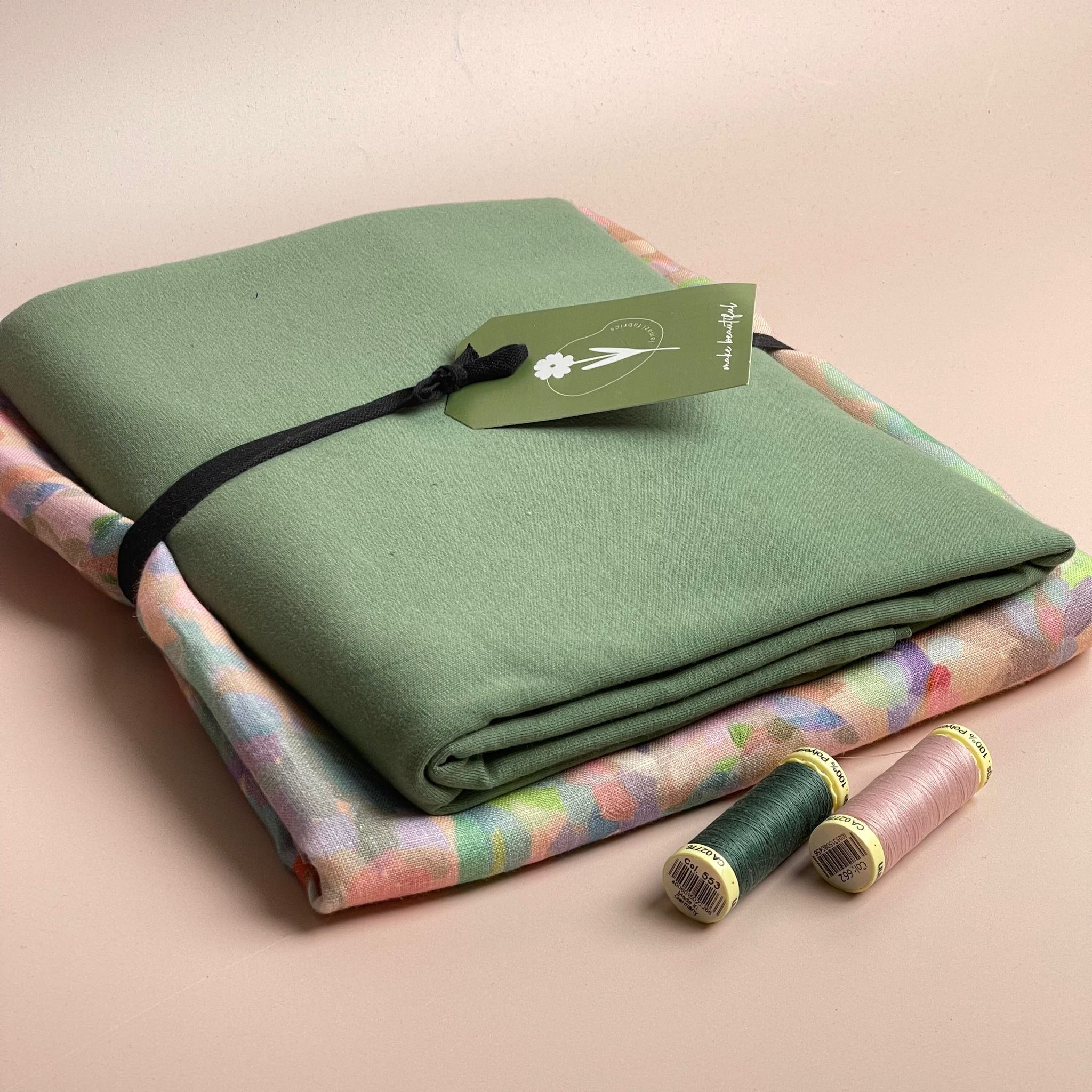 Make an Outfit Colour Bundle - Lupine Petals Blush Linen & Green Cotton Jersey