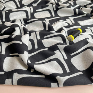 Abstract Shapes in Grey Soft Ponte Interlock Jersey Fabric