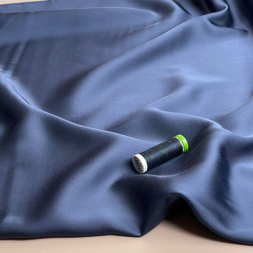 REMNANT 0.57 Metre -  Denim Blue Solid Viscose Sateen Fabric