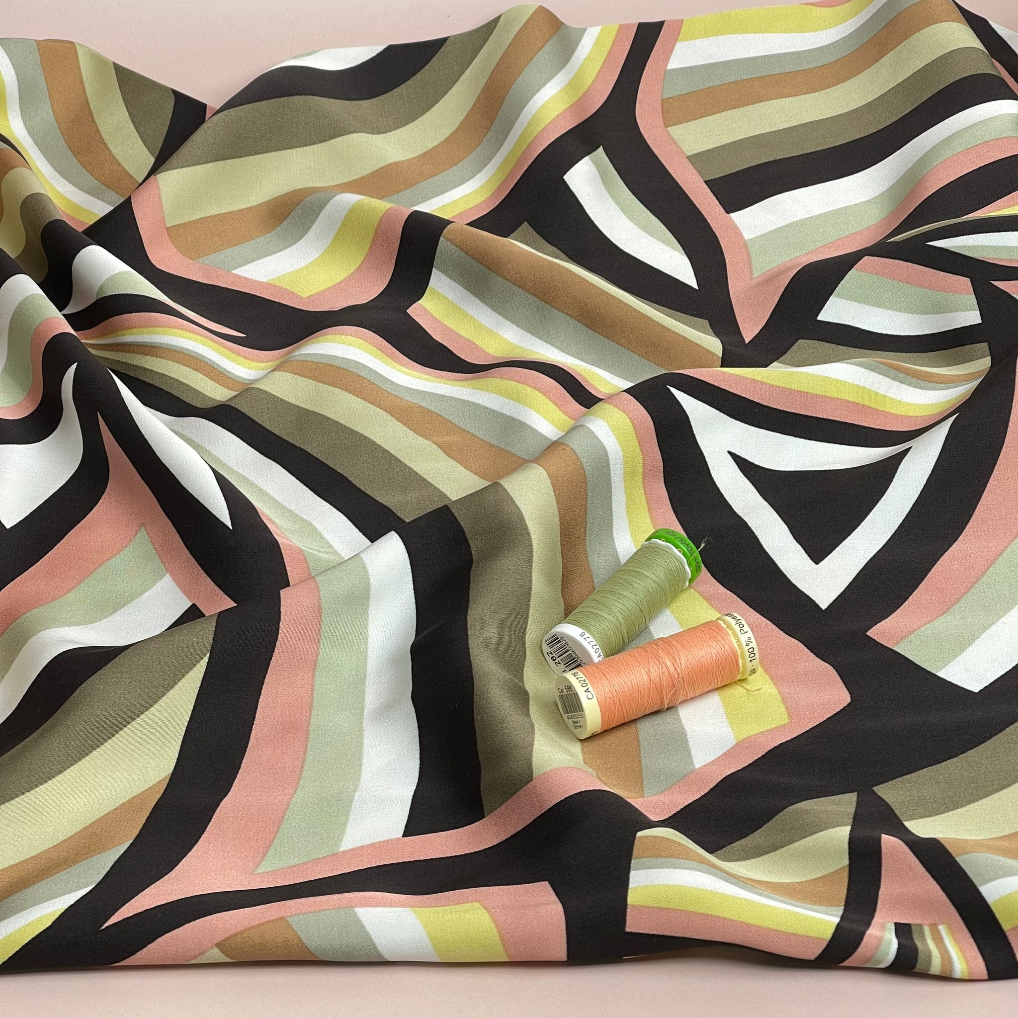 Abstract Rainbows Soft Green Viscose Sateen Fabric