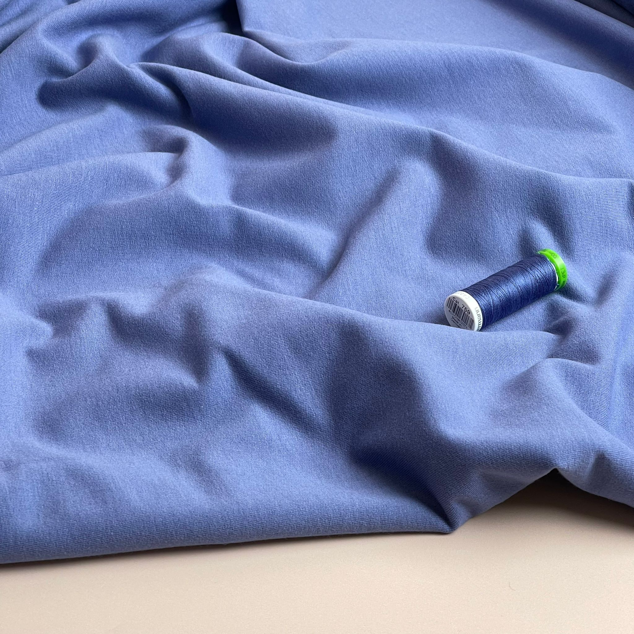 Peach Soft GOTS Organic Cotton Sweat-shirting in Cornflower Blue