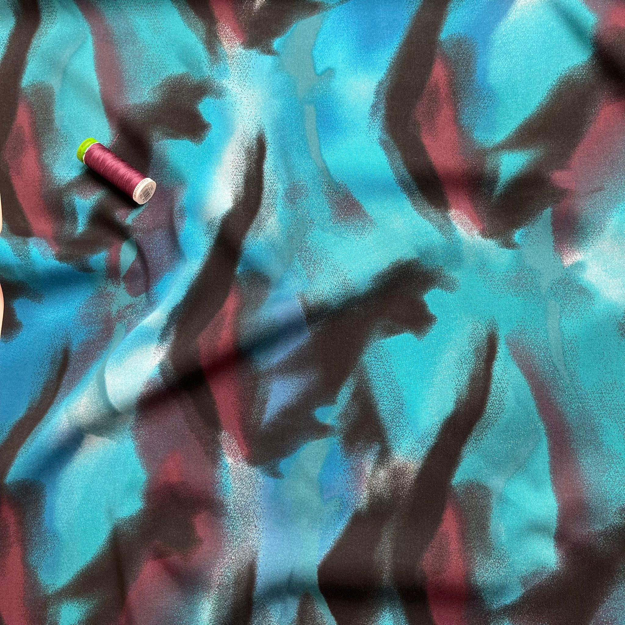 Rosella Hazy Waves in Petrol Viscose Twill with Stretch