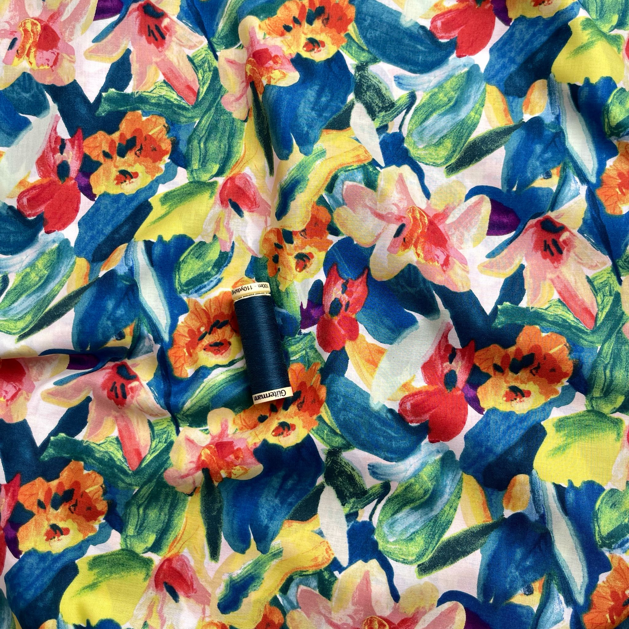 Vibrant Spring Blooms Cotton Lawn Fabric