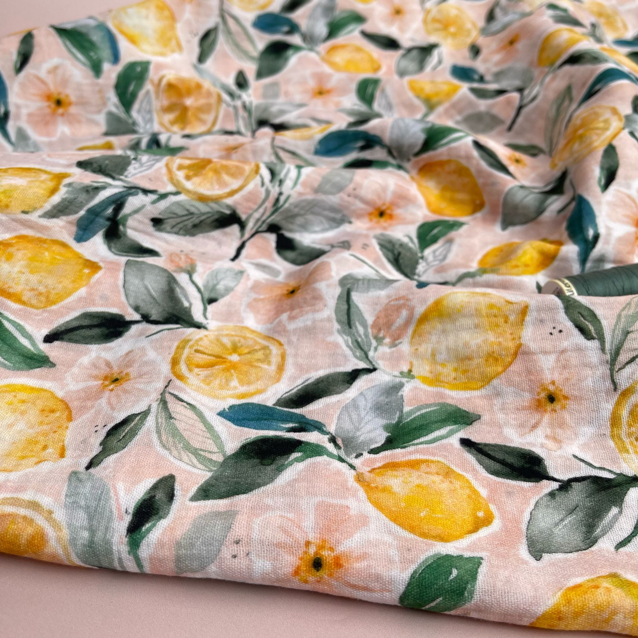 Lemon Grove on Peach Cotton Double Gauze