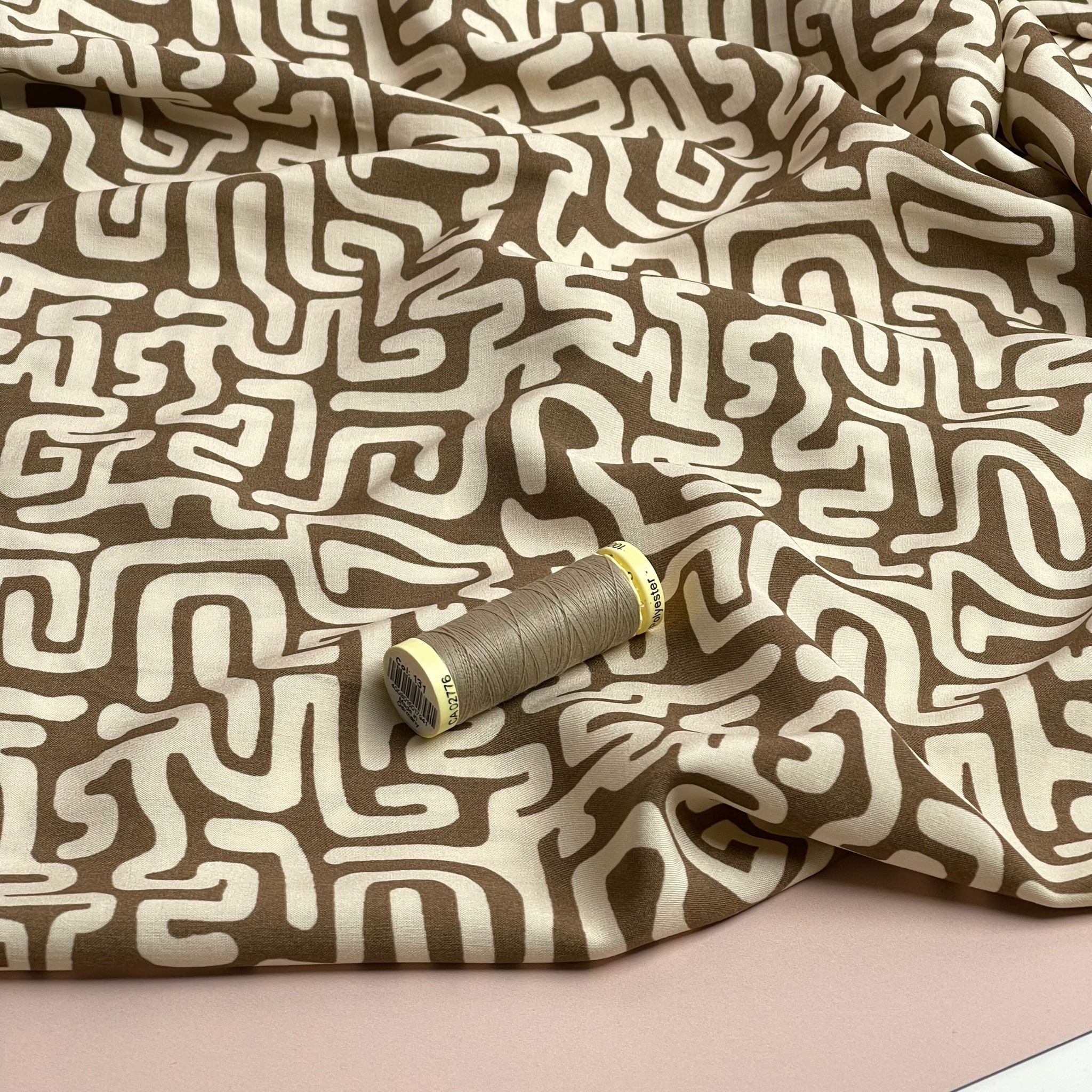 Maze on Brown Viscose Poplin Fabric