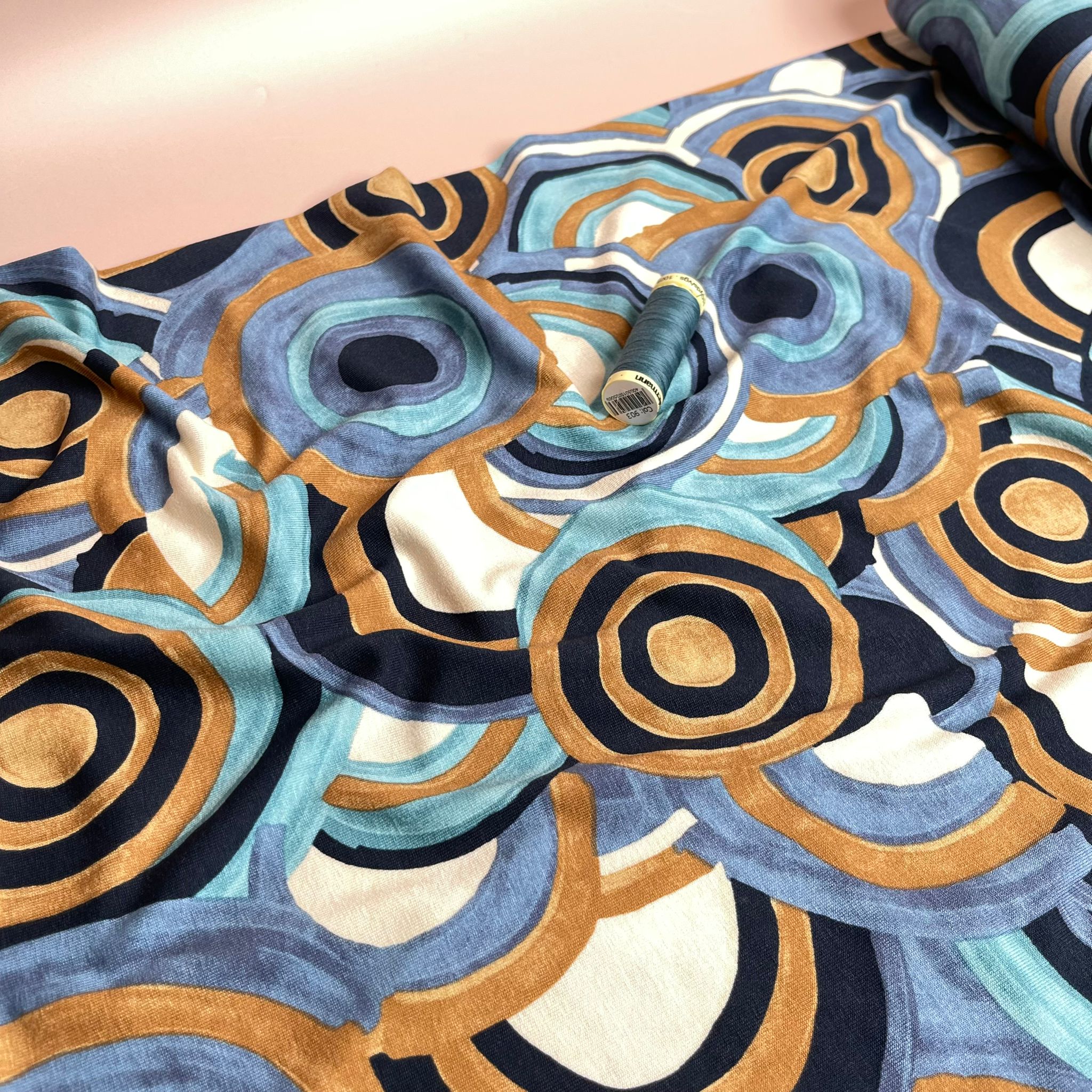 Irregular Circles in Denim Viscose Jersey Fabric