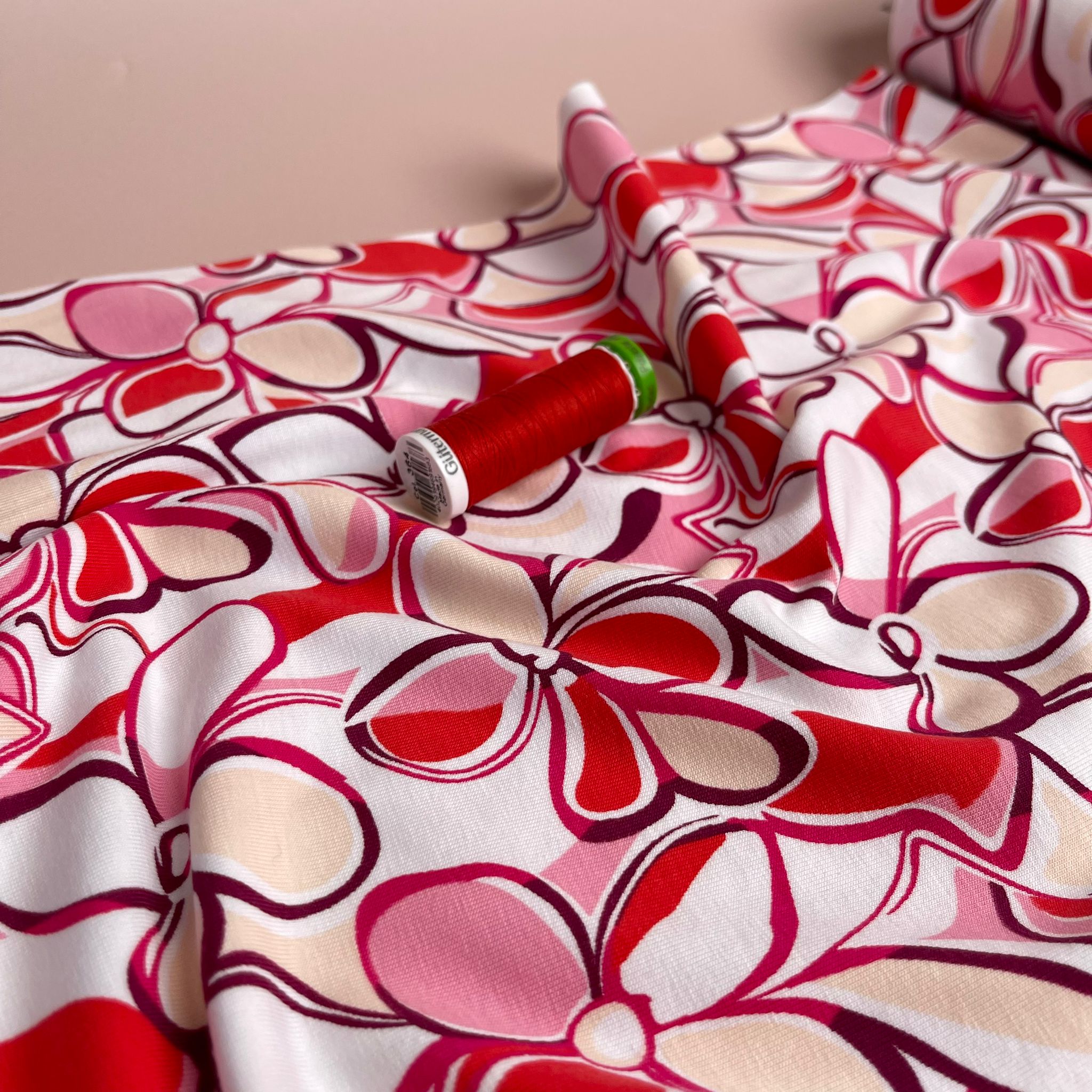 Petals in Pink and Red Cotton Jersey Fabric