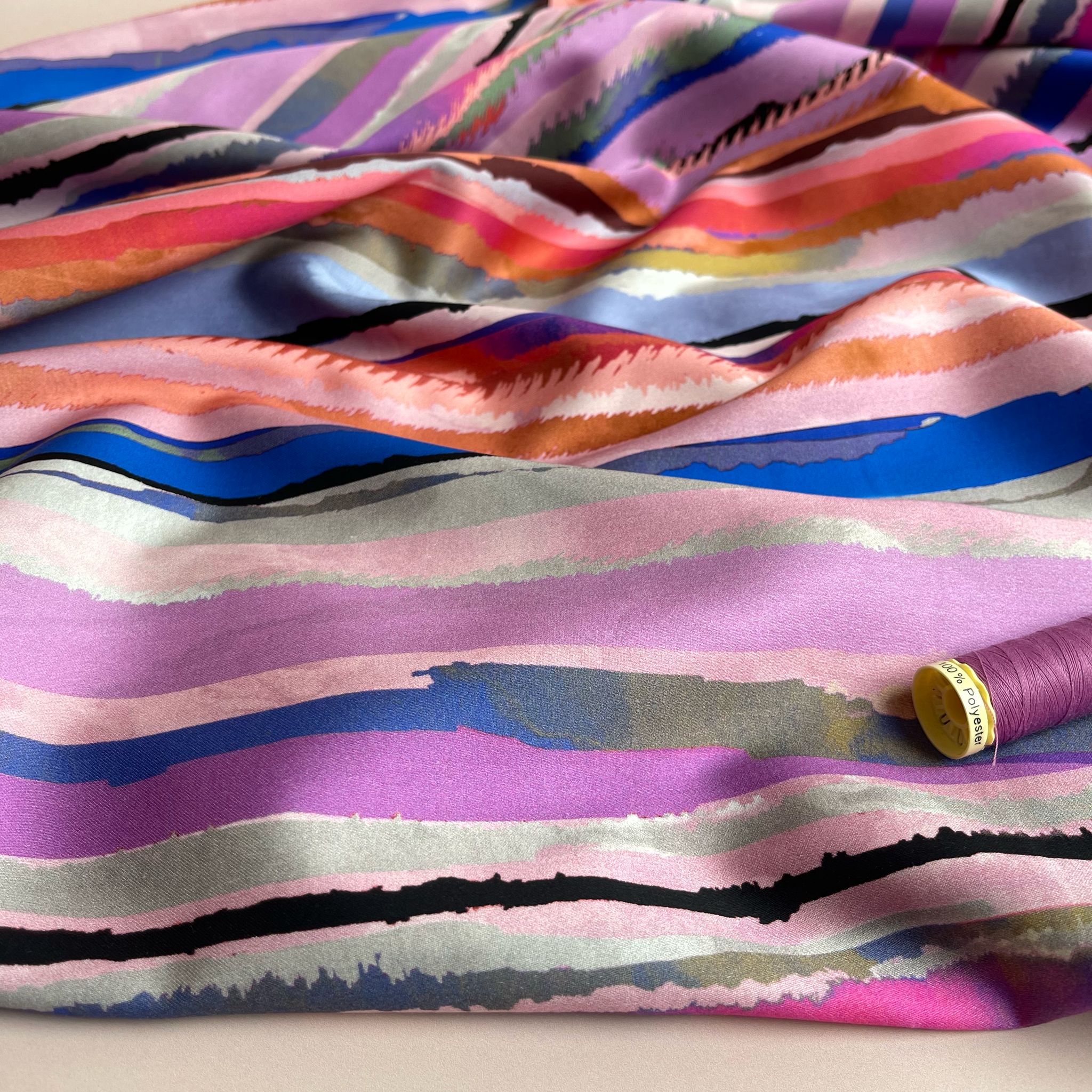 Hazy Stripes in Pink Cotton Sateen Fabric