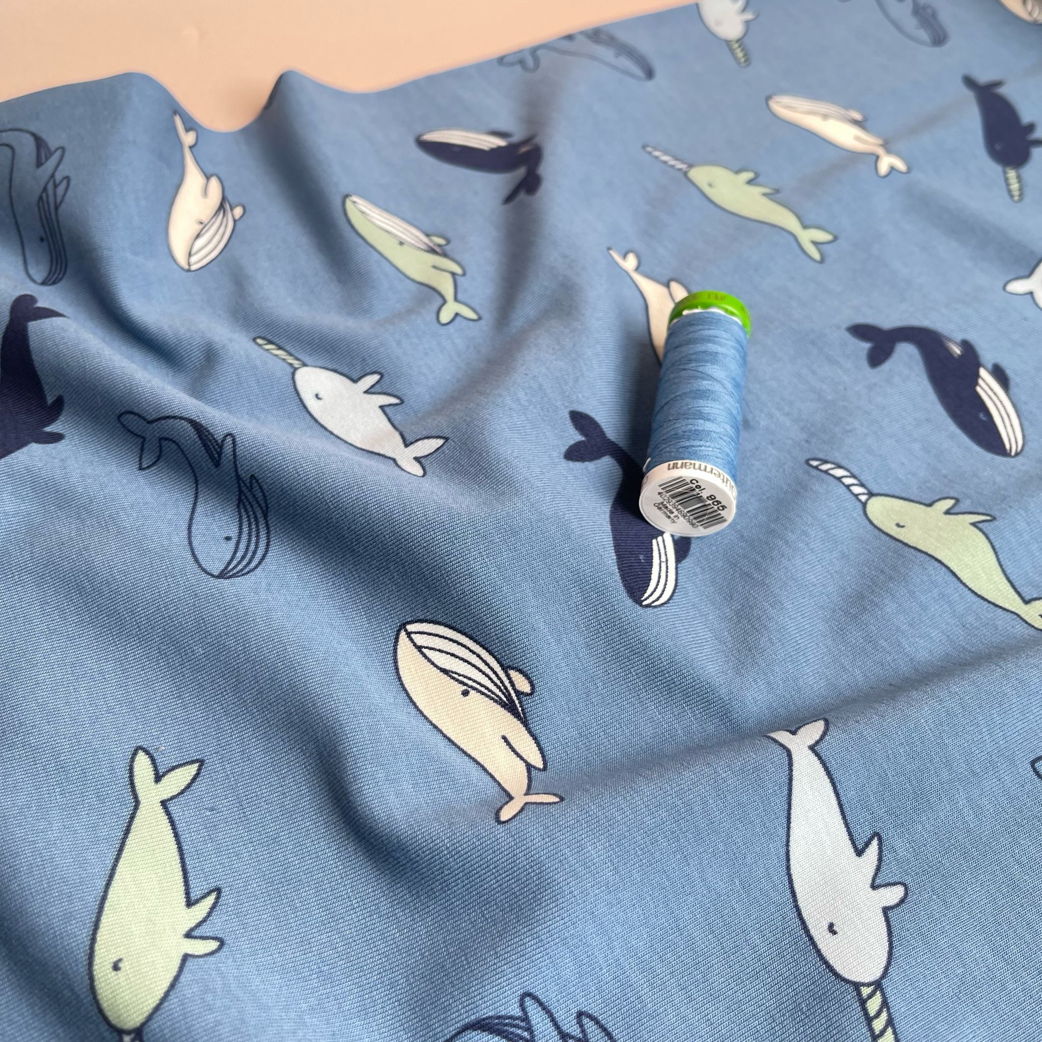 Blue Whales Cotton Jersey Fabric