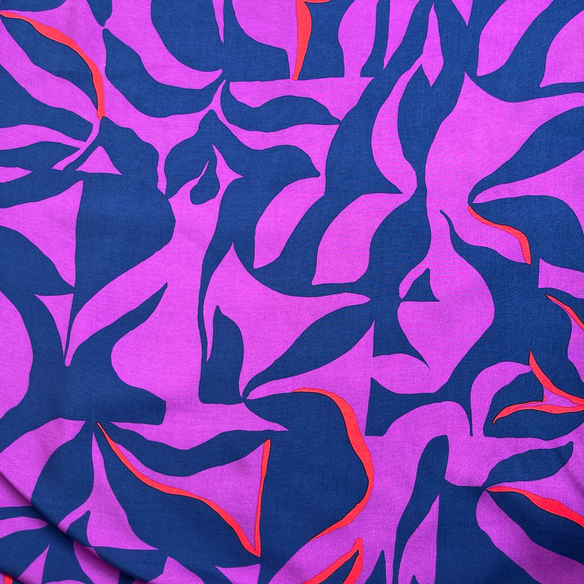 Magenta Abstract Foliage LENZING™ ECOVERO™ Viscose Fabric