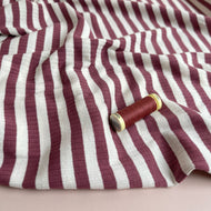 REMNANT 1.98 Metres - Yarn Dyed Striped Cotton Ribbed Jersey in Dark Mauve and White