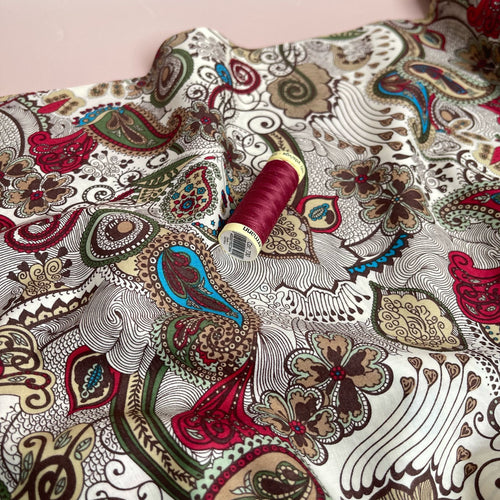 Autumn Paisley on White Cotton Lawn Fabric