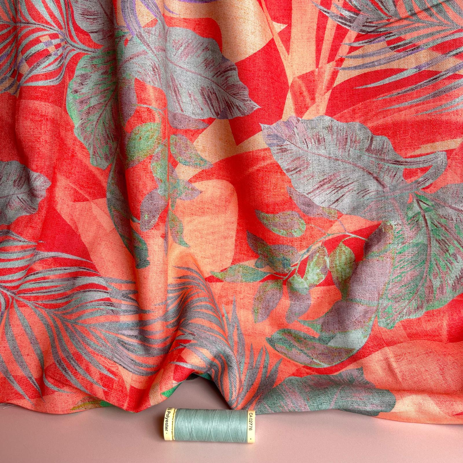 Sunset Foliage Rayon Viscose Twill Fabric