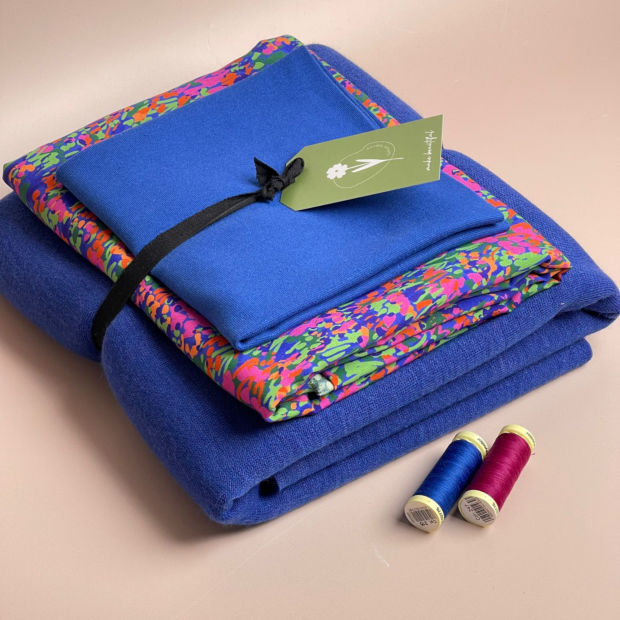 Make an Outfit Colour Bundle - Colourful Garden Blue Viscose with LENZING™ ECOVERO™ fibres & Blue Sweater Knit