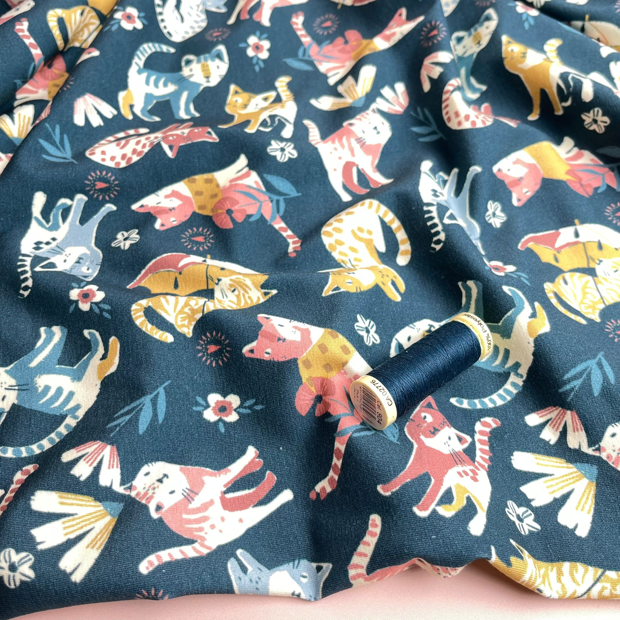 Danish Design - Playful Cats Cotton Jersey Fabric