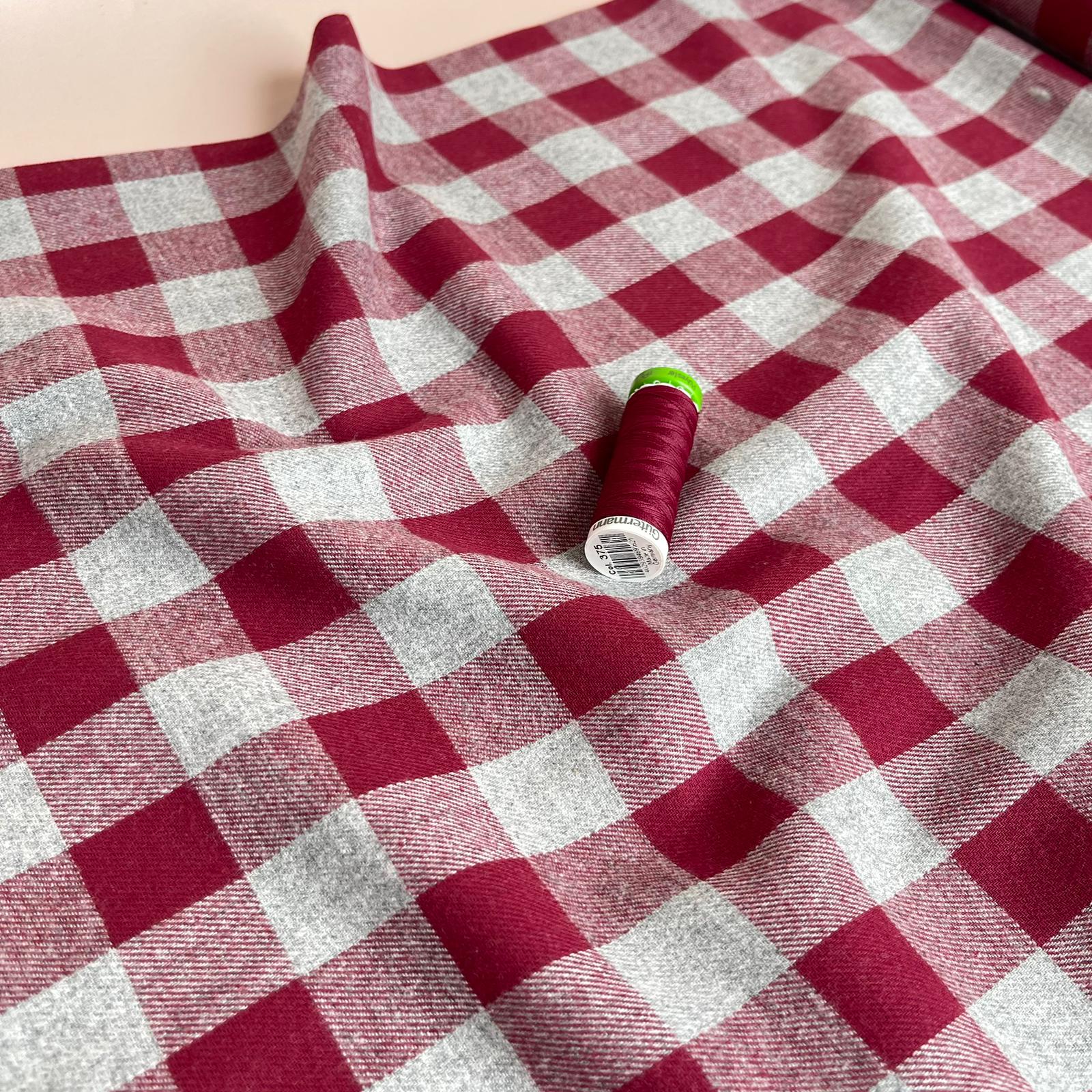 Yarn Dyed Dark Red Gingham Cotton Flannel