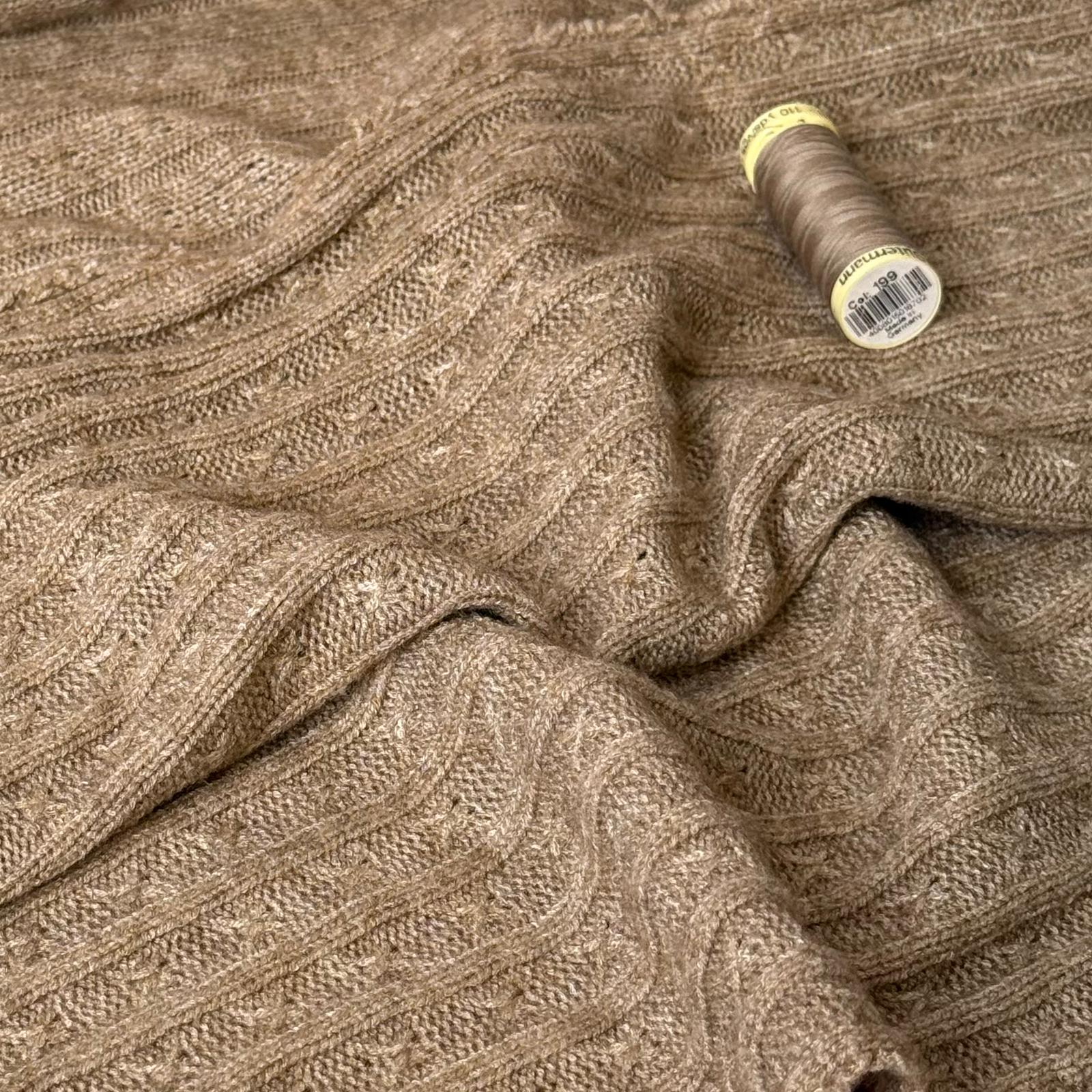 Montreal Rayon Blend Cable Sweater Knit in Camel Melange