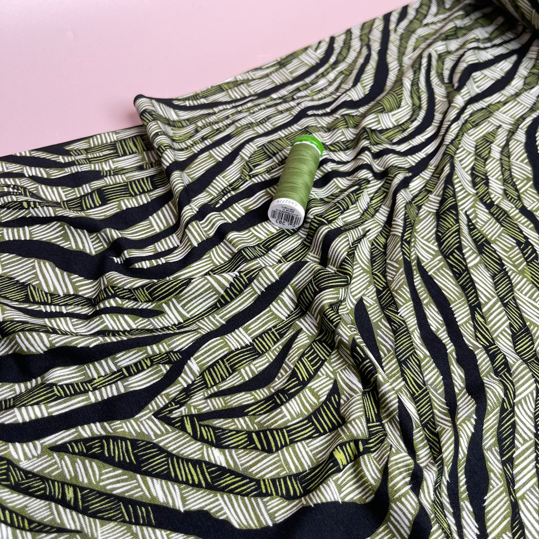 Abstract Green Zebra Viscose Jersey Fabric