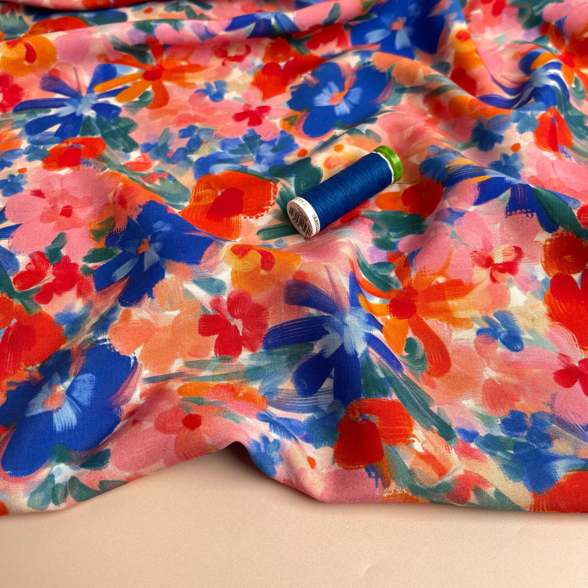 Red and Blue Florals Viscose Fabric