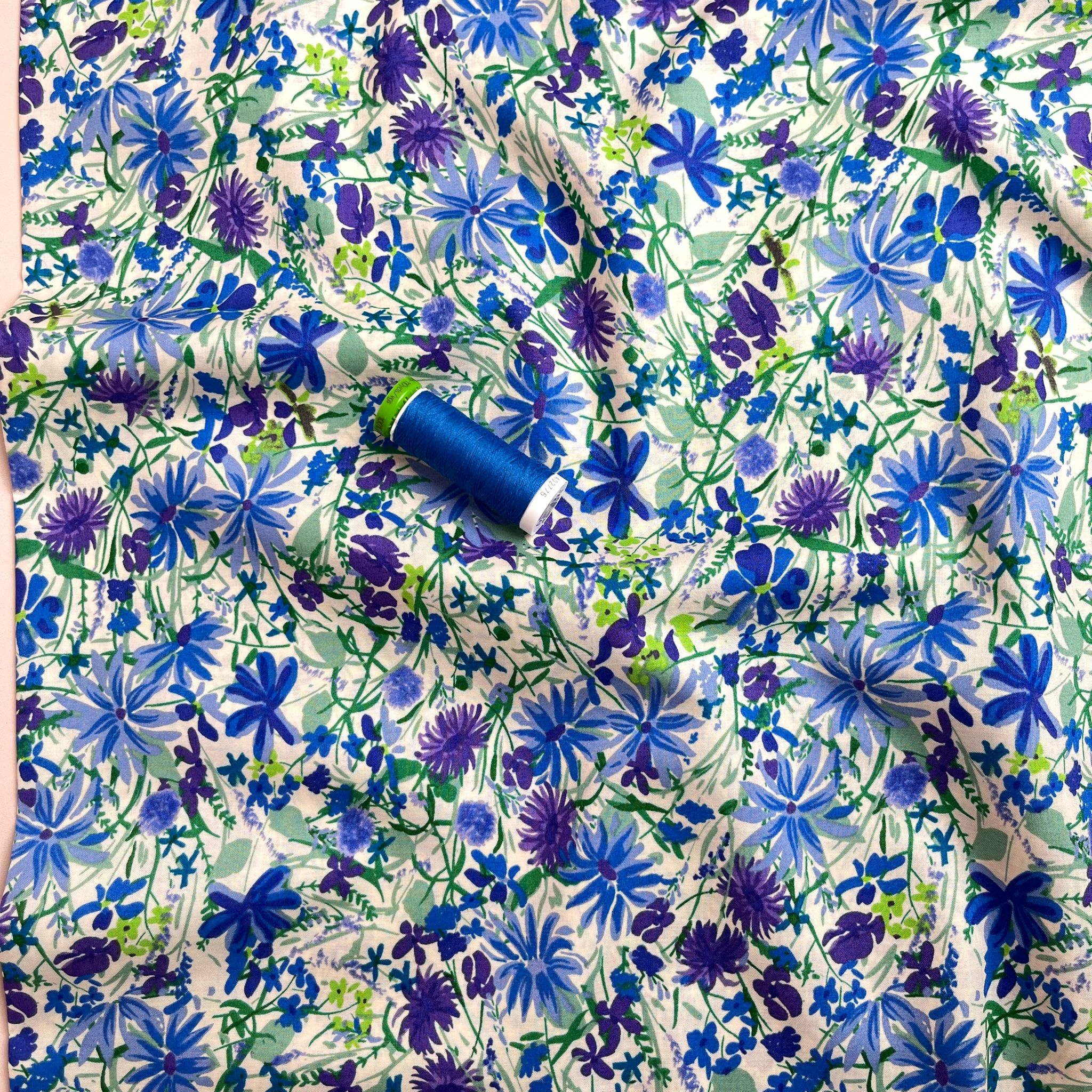 Cobalt Meadow Cotton Lawn Fabric