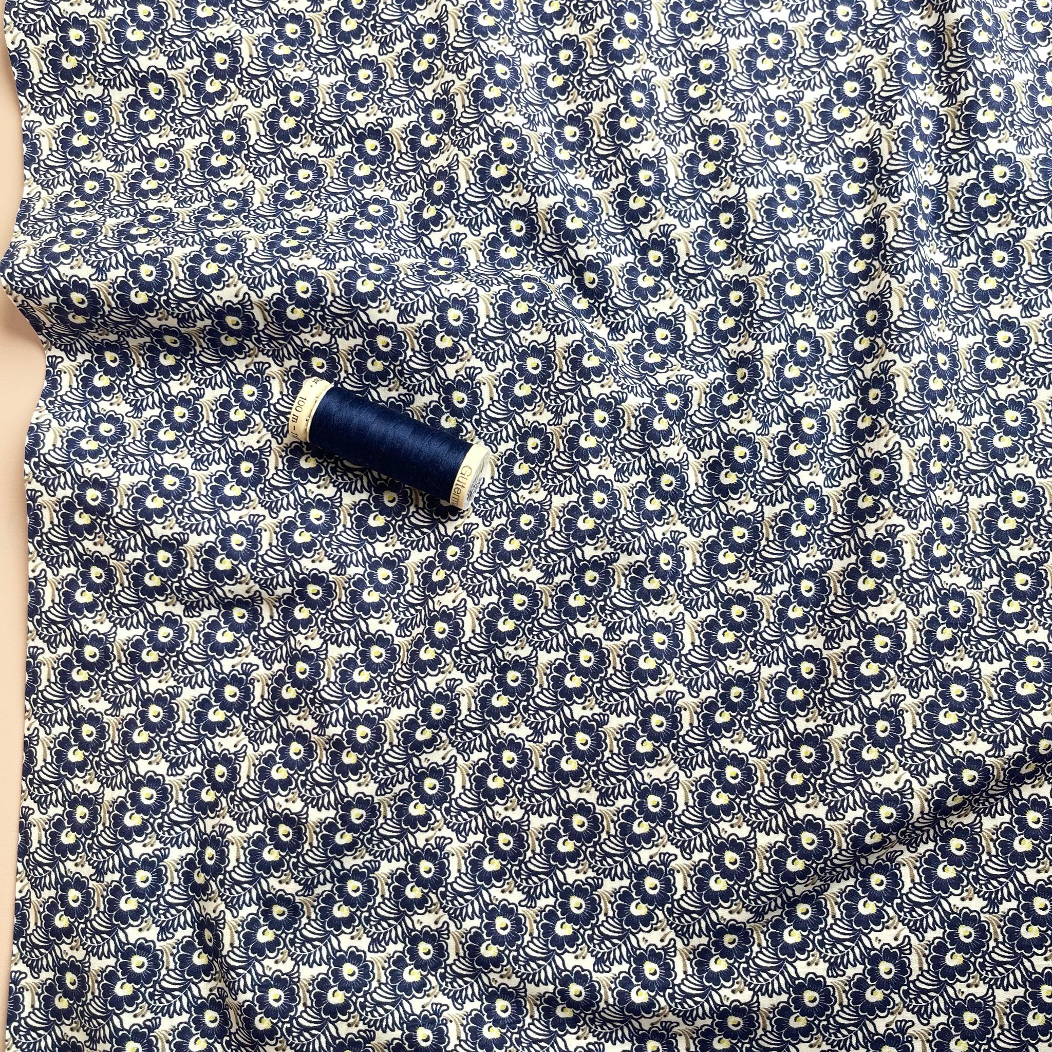 Navy Meadow Cotton Poplin Fabric