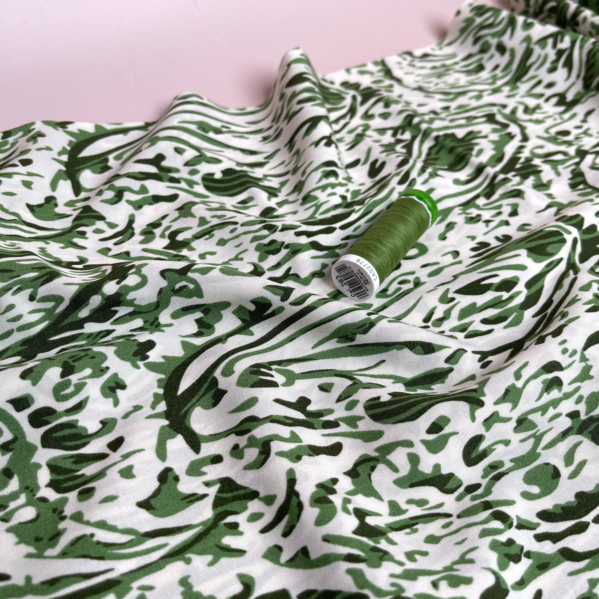 Watercolour Paisley Green Viscose Fabric