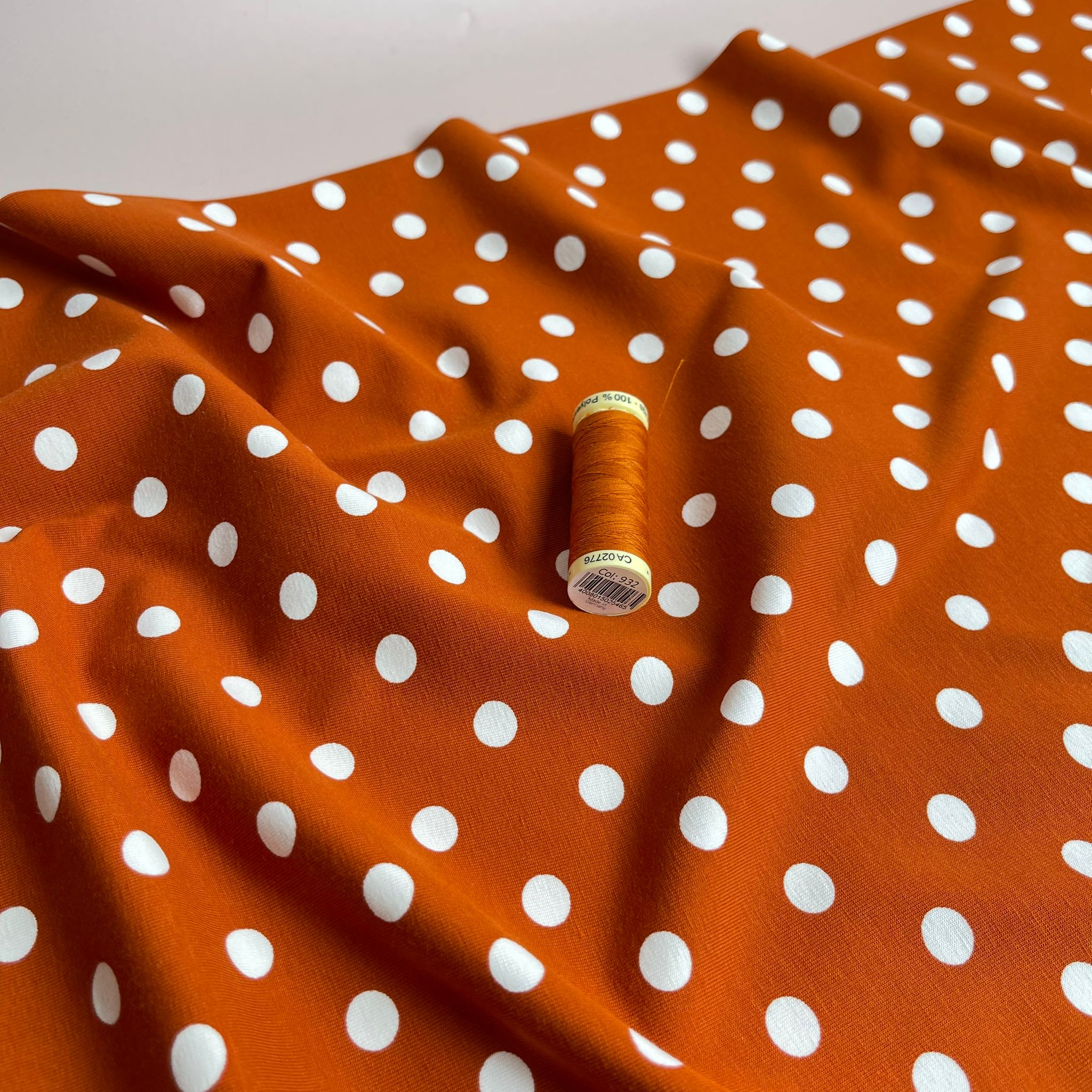 Danish Design - Polka Dots on Rust Cotton Jersey Fabric