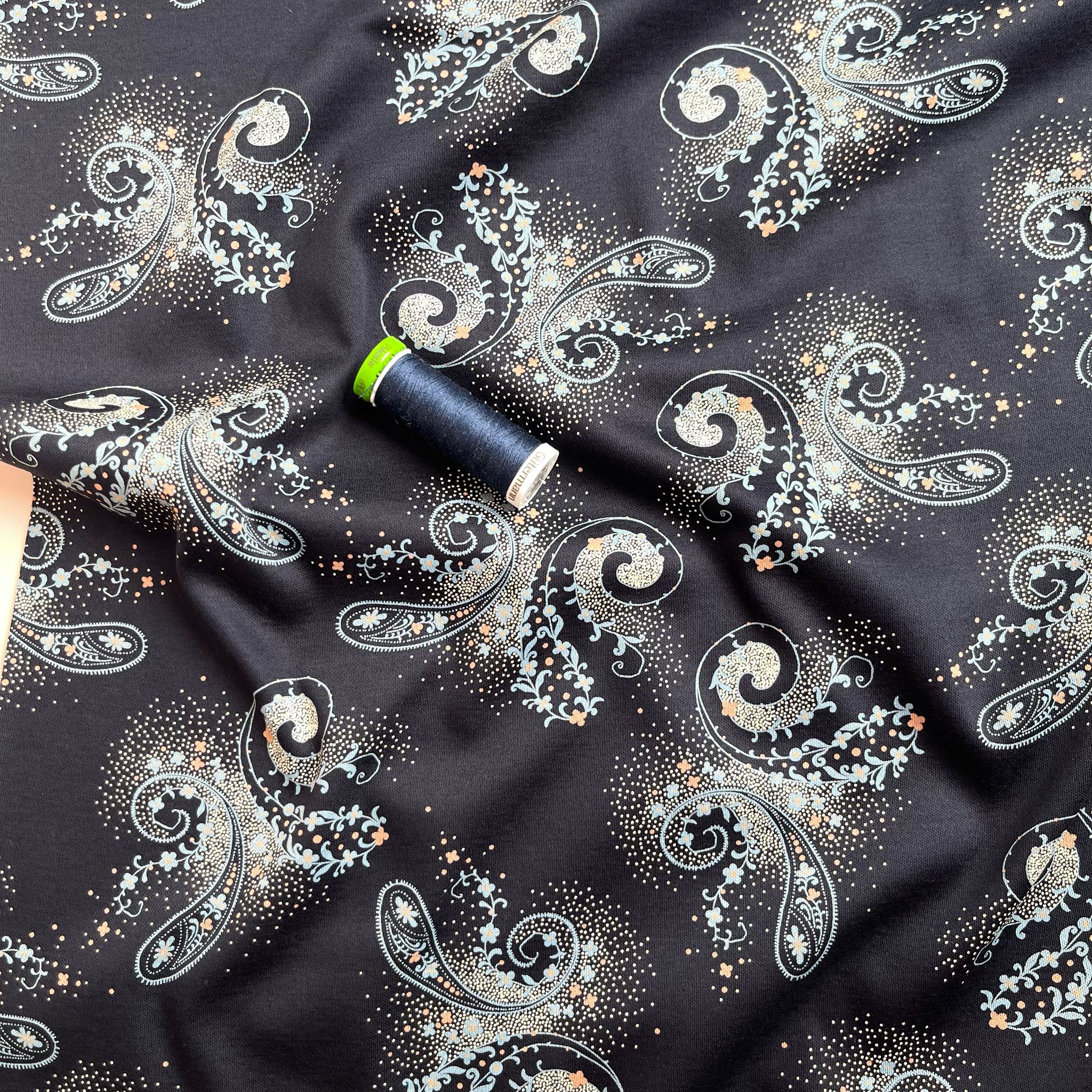 Deadstock Midnight Paisley Interlock Mercerised Cotton Jersey Fabric