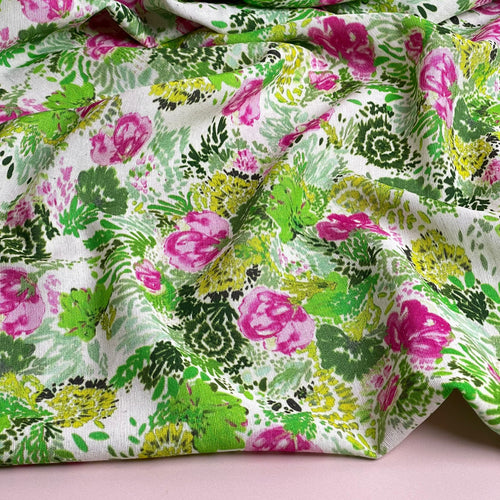 REMNANT 2.4 Metres - Spring Garden Florals Viscose Linen Fabric