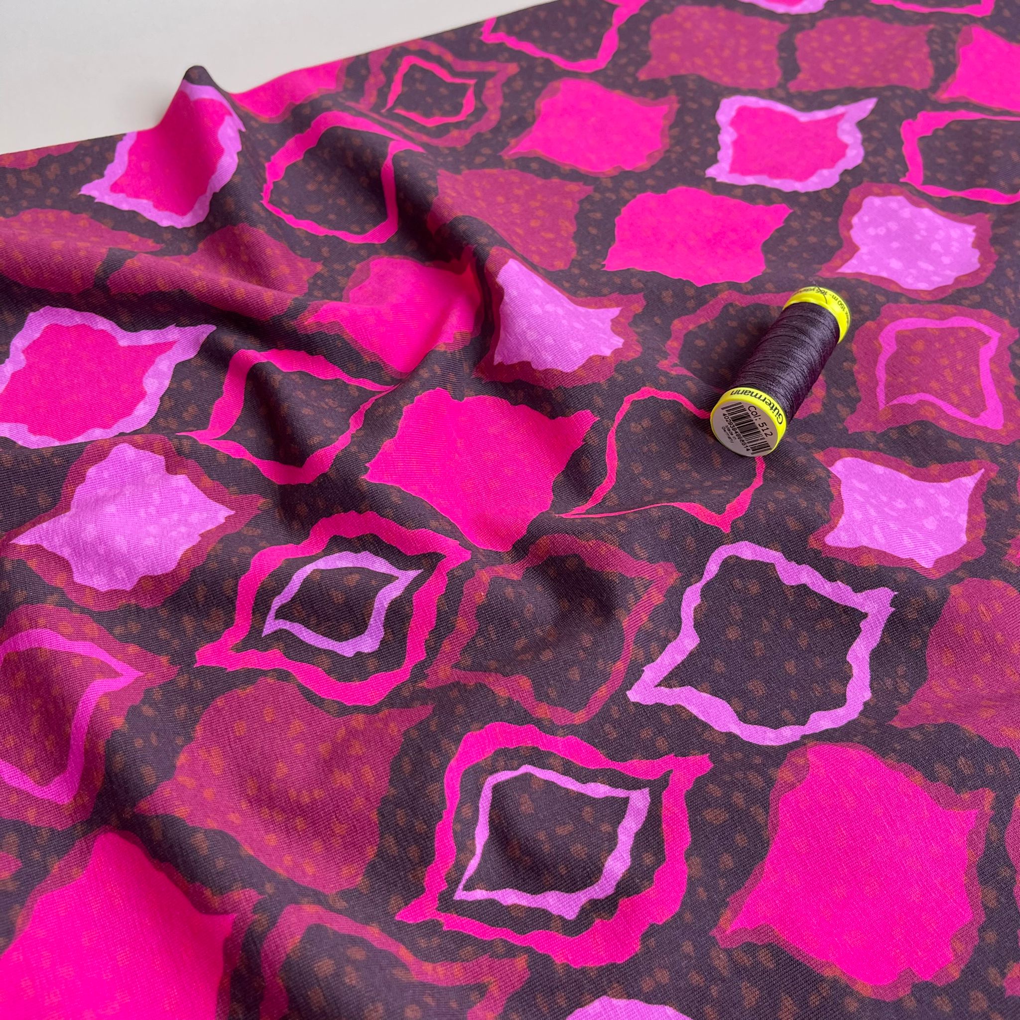 REMNANT 0.49 Metre - Danish Design - Abstract Magenta Diamonds Cotton Jersey Fabric