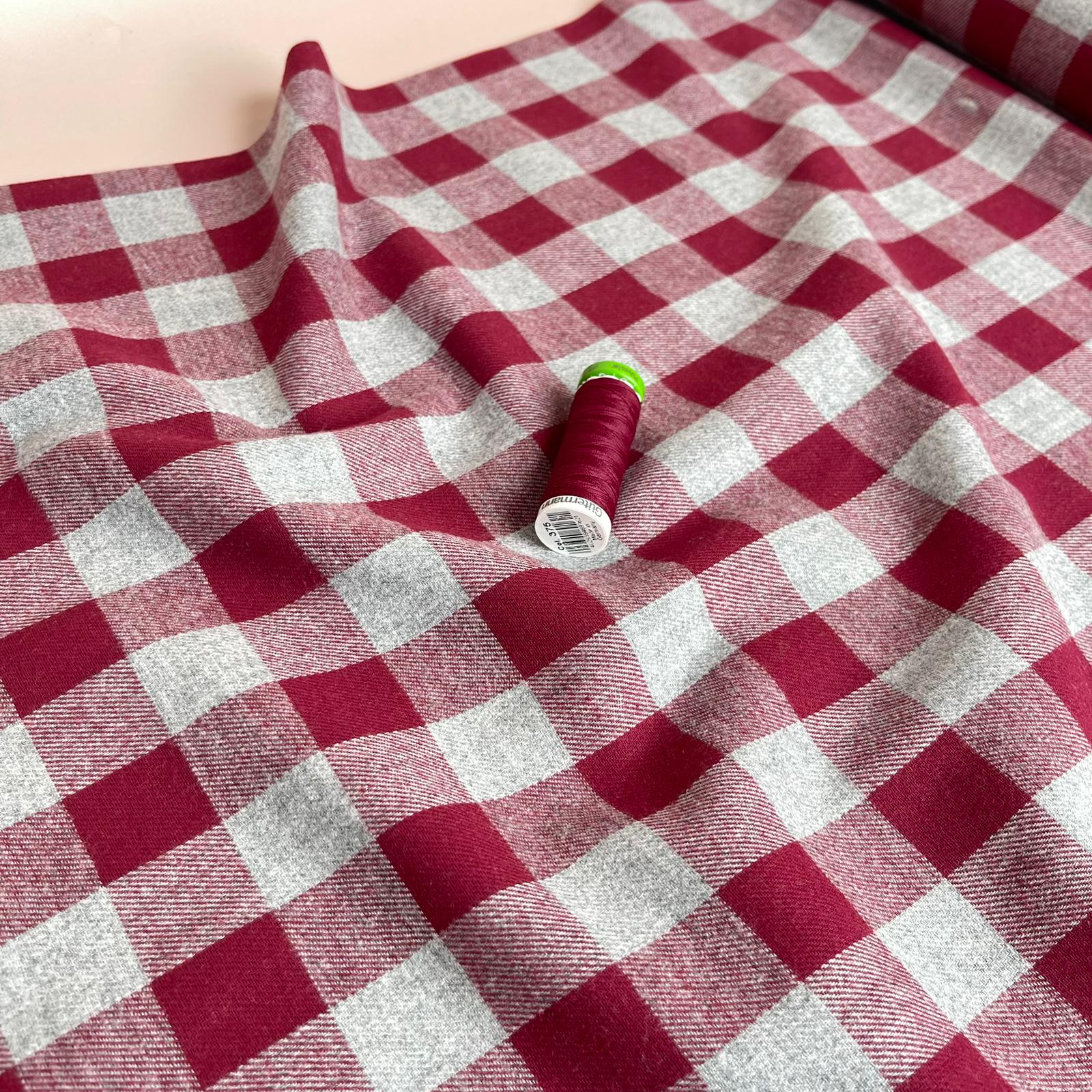 Yarn Dyed Dark Red Gingham Cotton Flannel