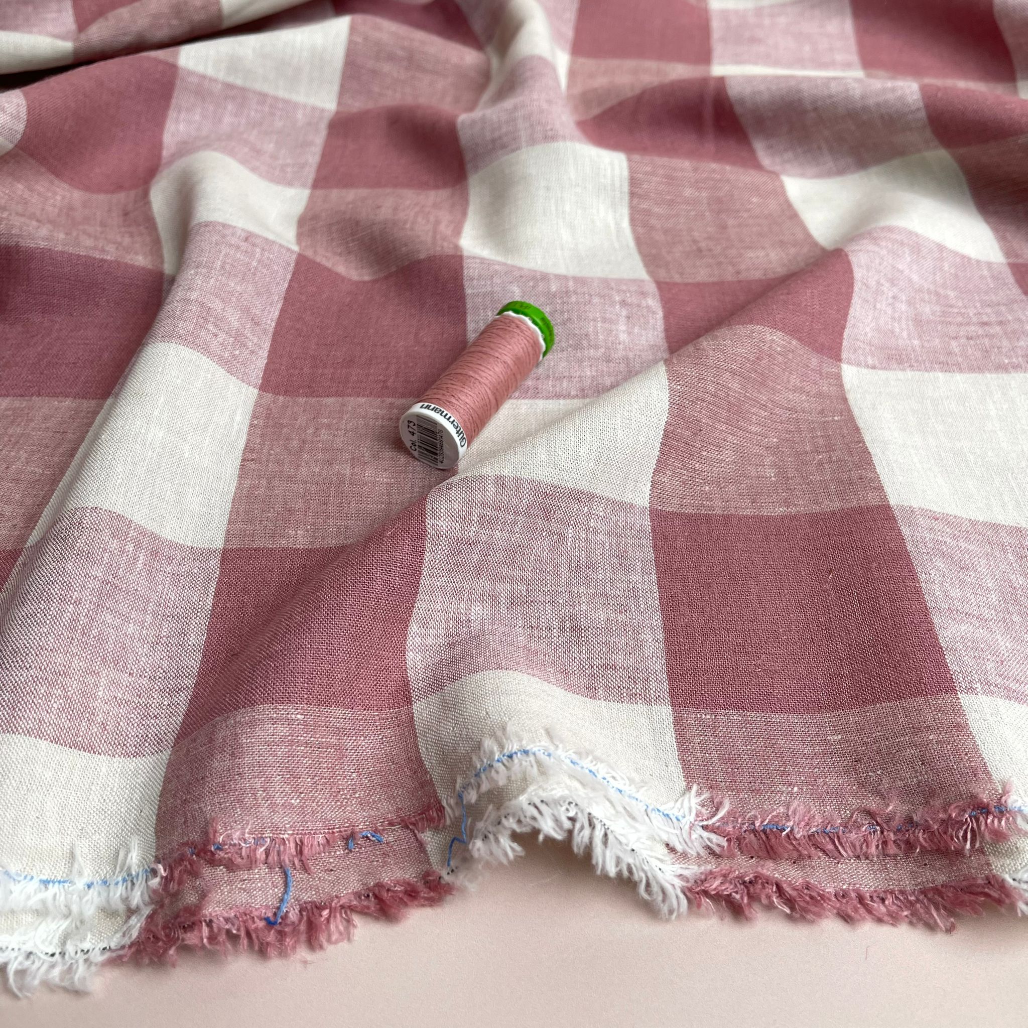 Yarn Dyed Rose Gingham Viscose Linen Fabric