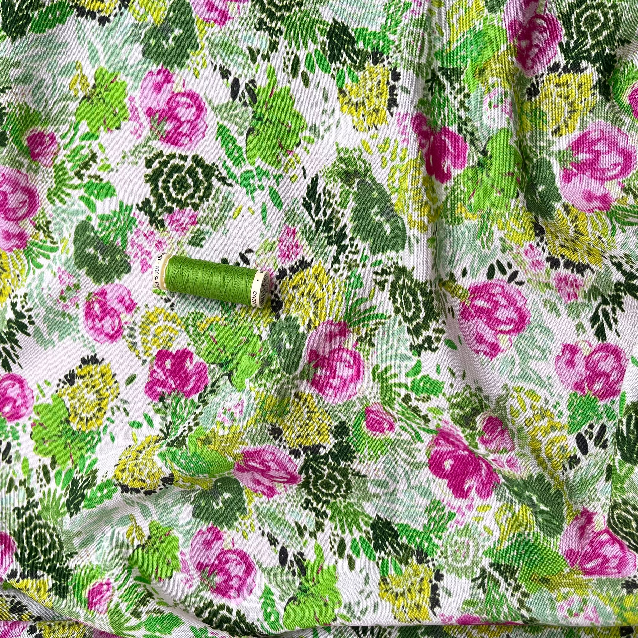 REMNANT 2.4 Metres - Spring Garden Florals Viscose Linen Fabric