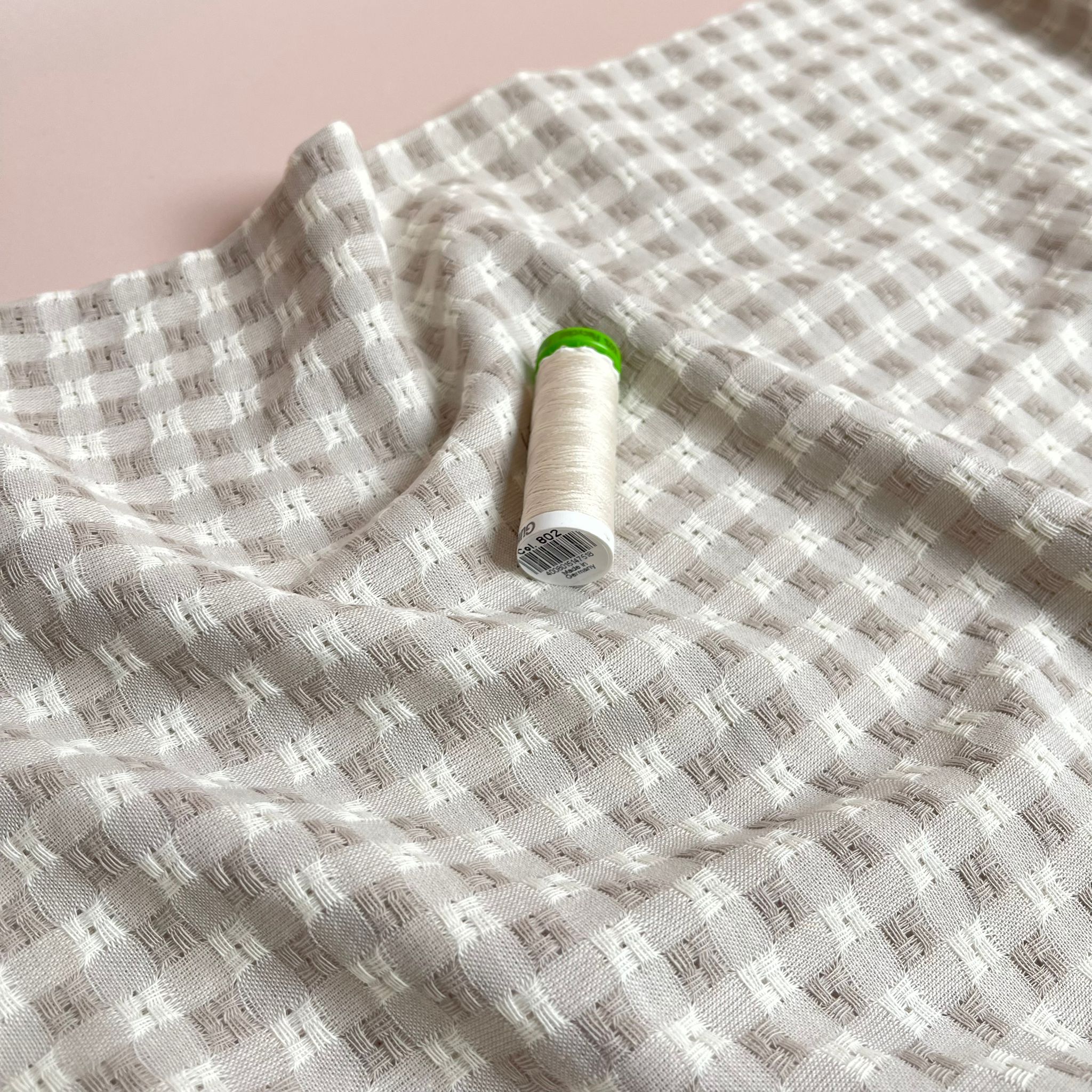 REMNANT 0.77 Metre - Yarn Dyed Sand Embroidered Cotton Gingham Fabric