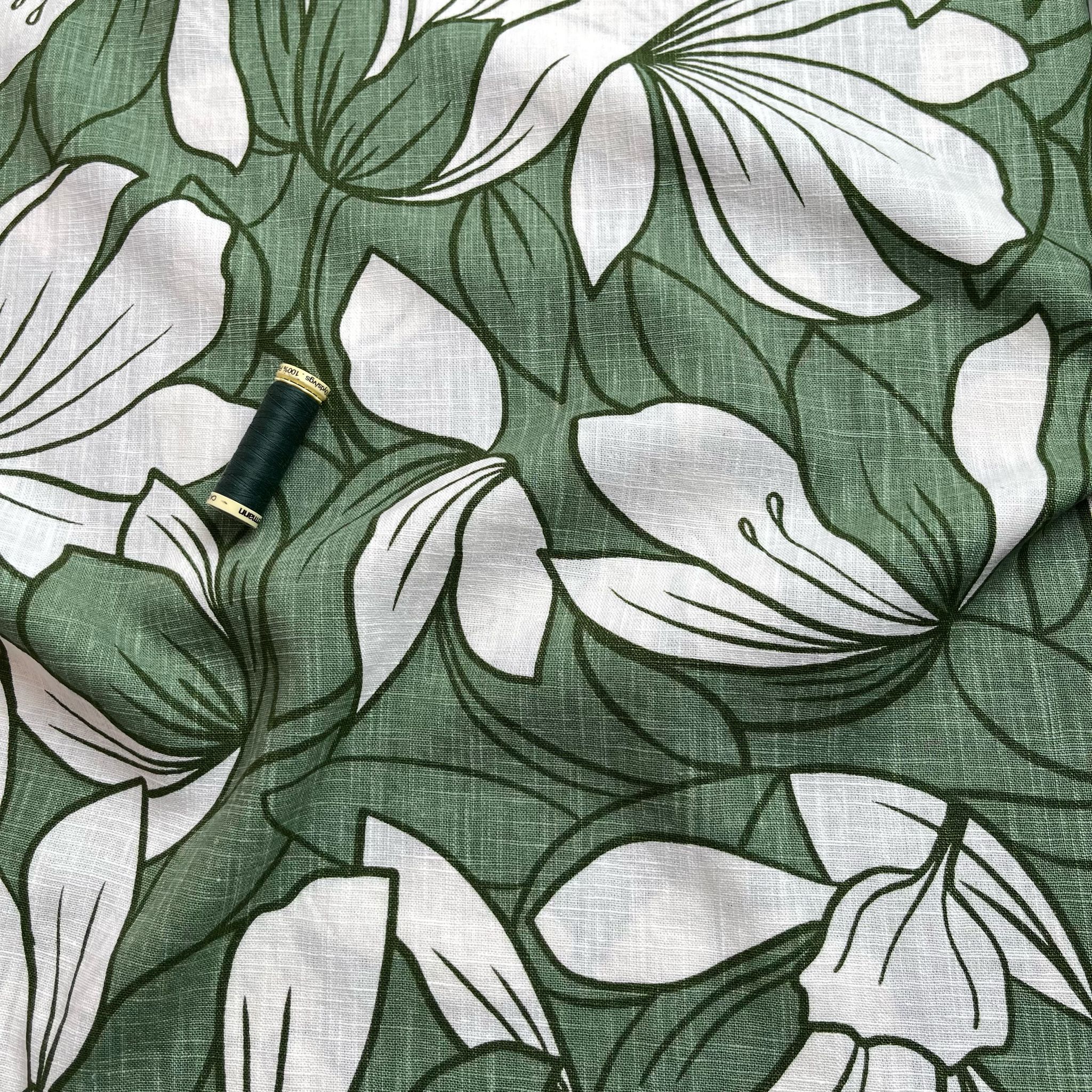Green Leaves on Soft Washed Linen Cotton Fabric