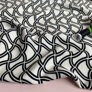 REMNANT 2.8 Metres - Abstract Waves on Off-White Viscose Twill Fabric