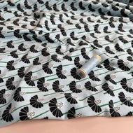 Monochrome Flower on Pale Blue GOTS Organic Cotton Jersey