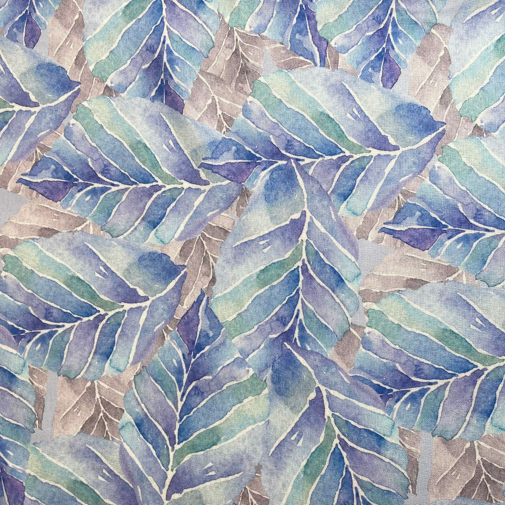 Aqua Leaves Viscose Linen Fabric