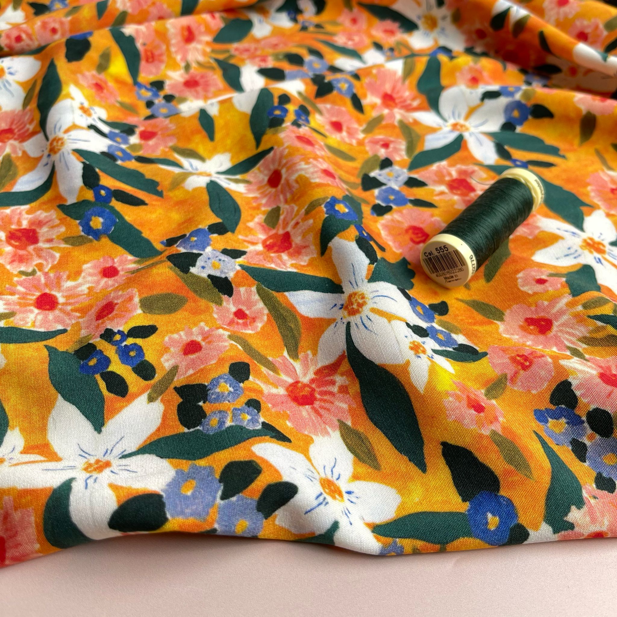 Sunrise Flowers Stretch Viscose Poplin Fabric