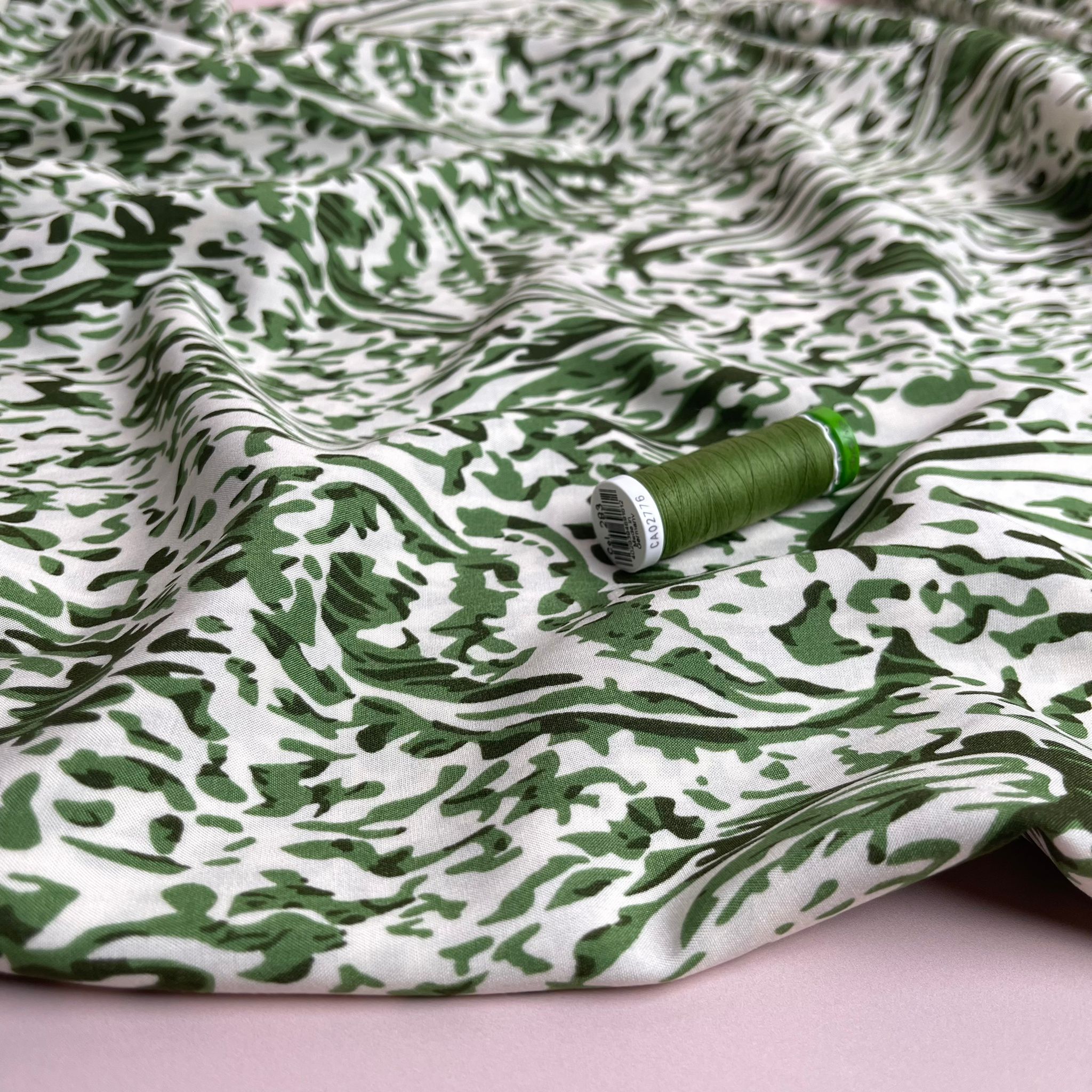 Watercolour Paisley Green Viscose Fabric