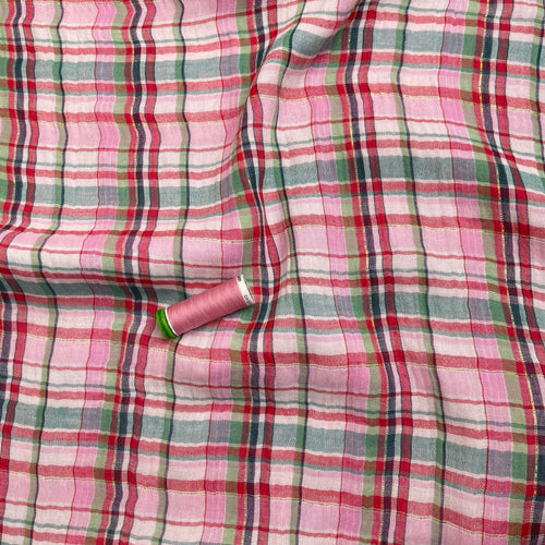 REMNANT 2.67 metres -Yarn Dyed Spring Sparkle Plaid Cotton Double Gauze