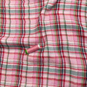 REMNANT 2.67 metres -Yarn Dyed Spring Sparkle Plaid Cotton Double Gauze