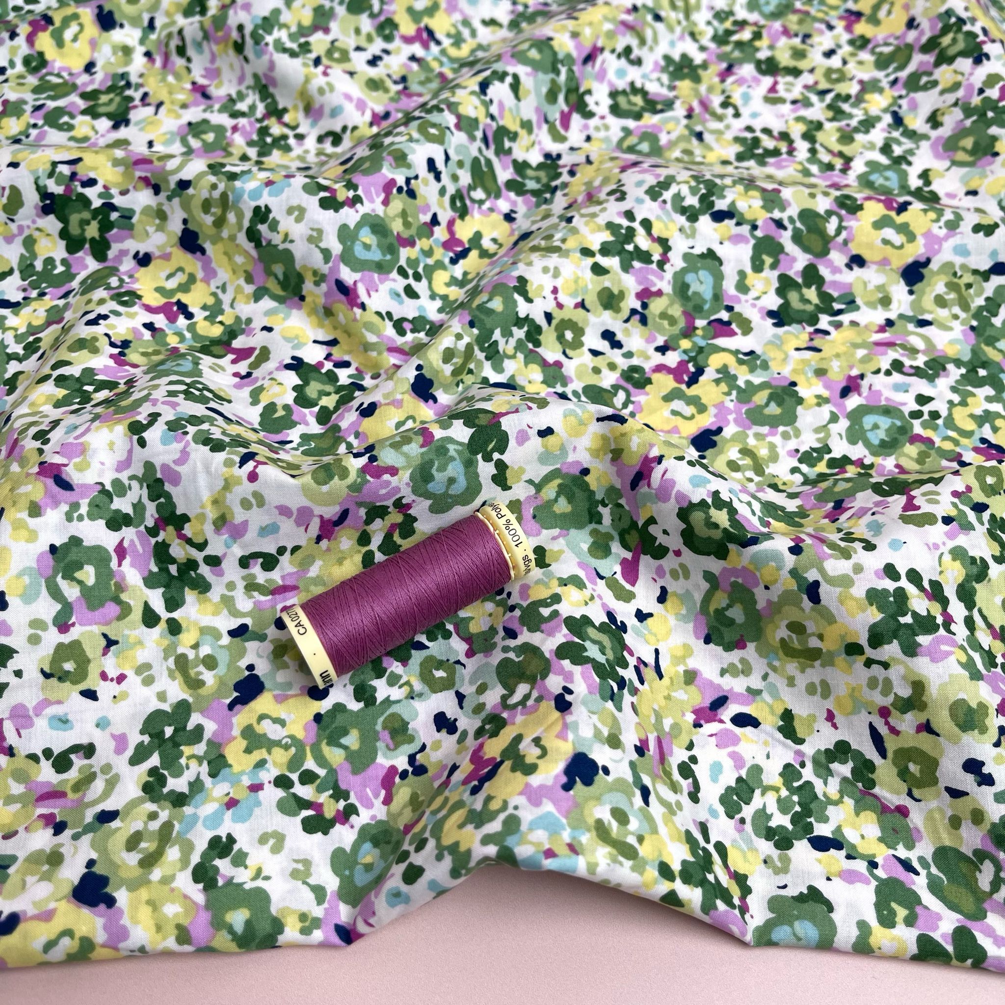 Watercolour Ditsy Green Cotton Lawn Fabric
