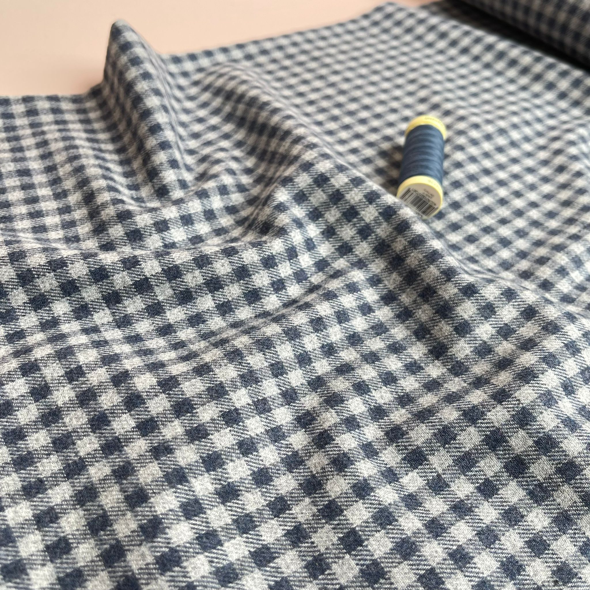 Yarn Dyed Mini Denim Blue Gingham Cotton Flannel