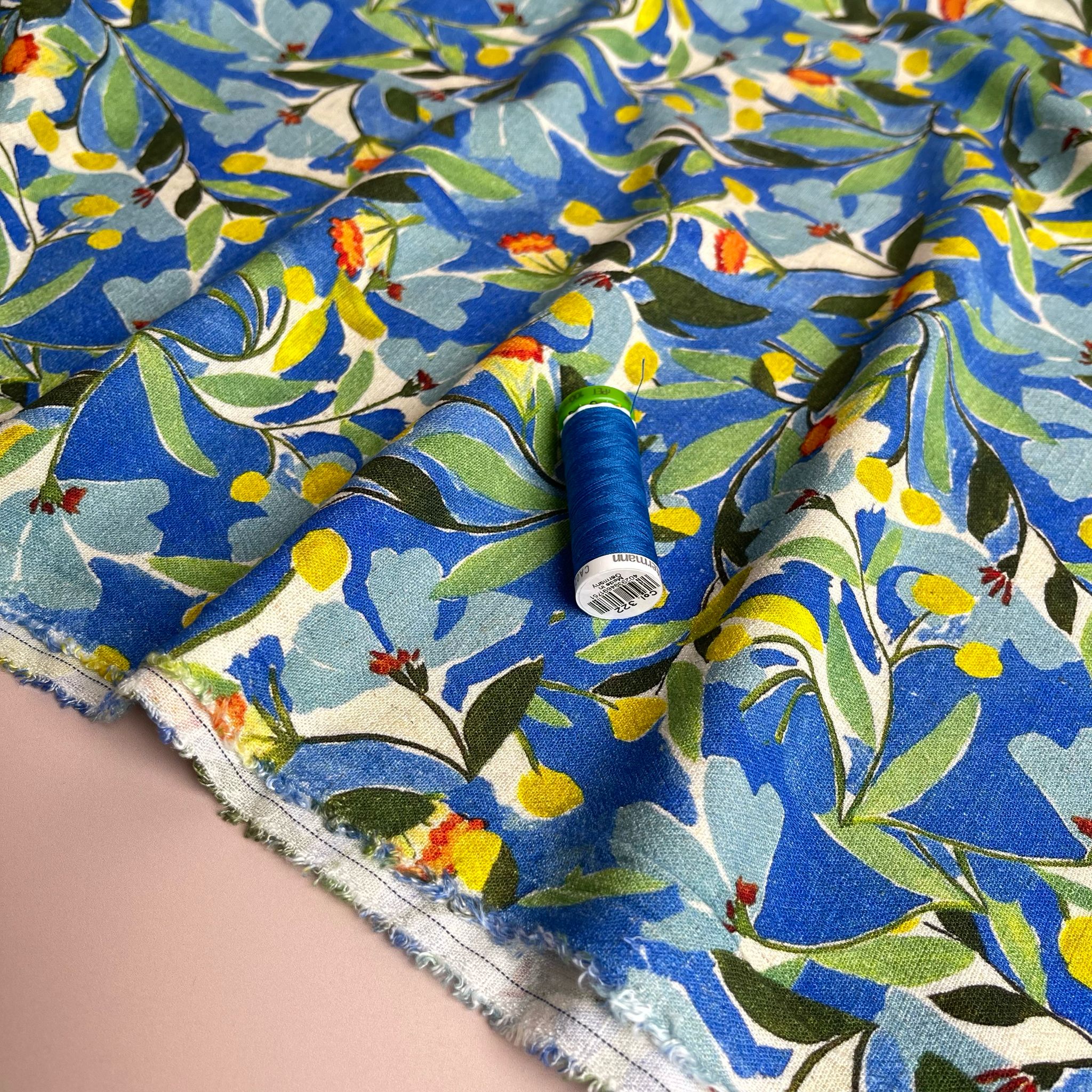 Tropical Ocean Florals Viscose Linen Crepe Fabric